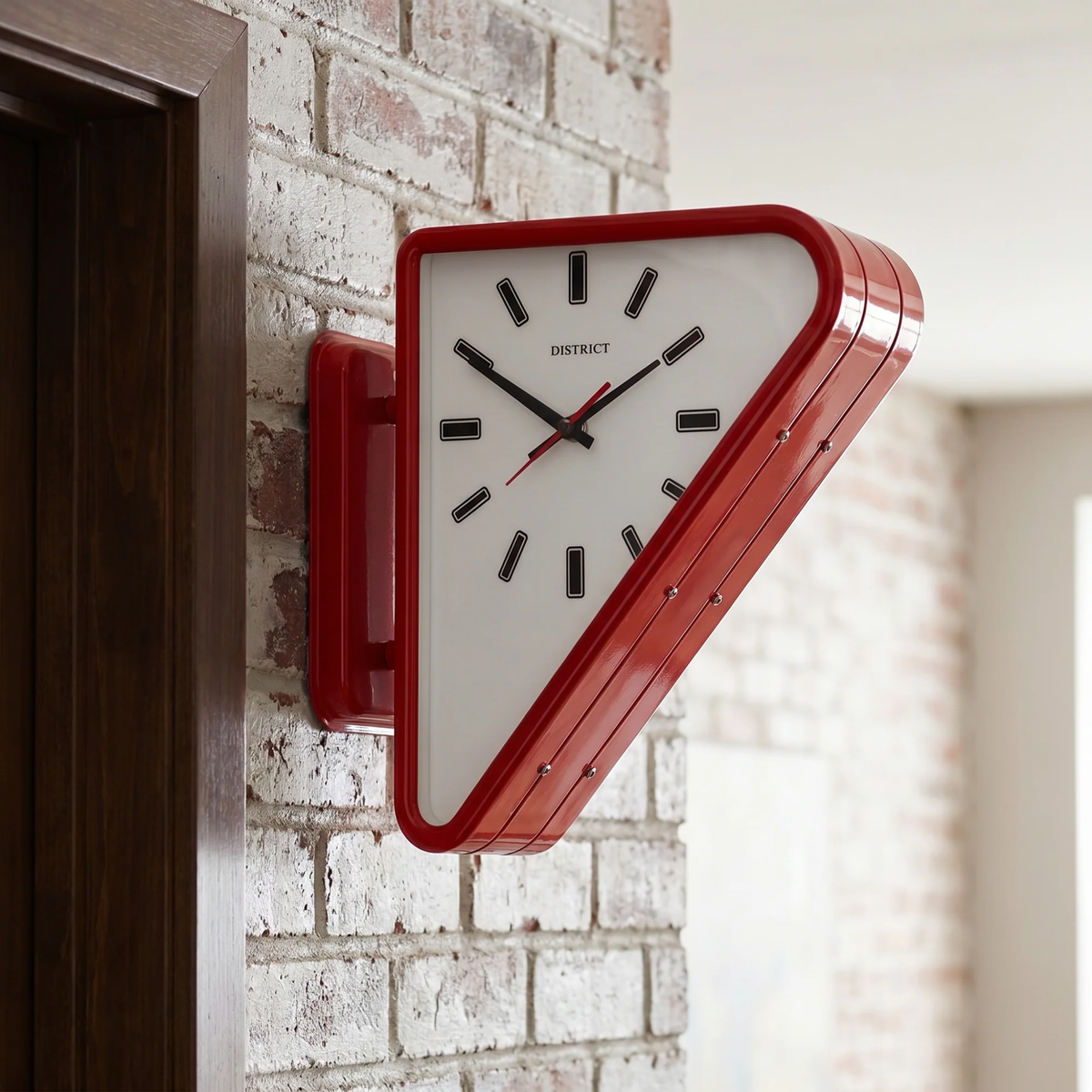 Double Sided Triangle Wall Clock, Metal Projecting Clock