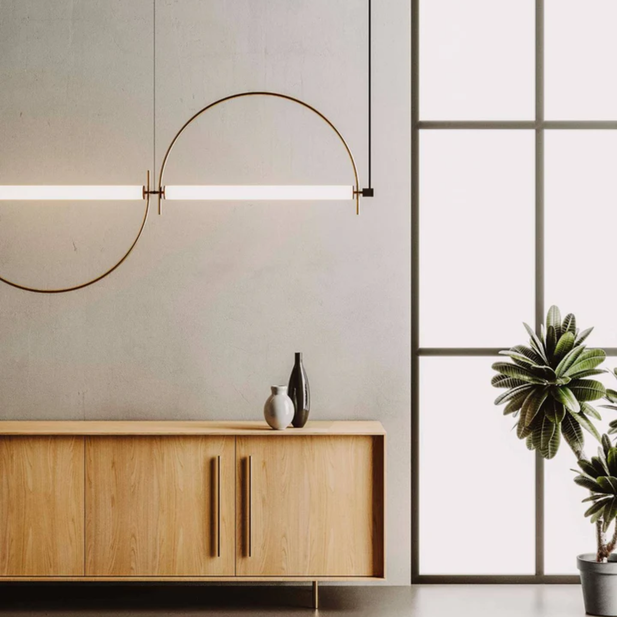Gold Loop Linear LED Pendant, Extra Long Sculptural Light