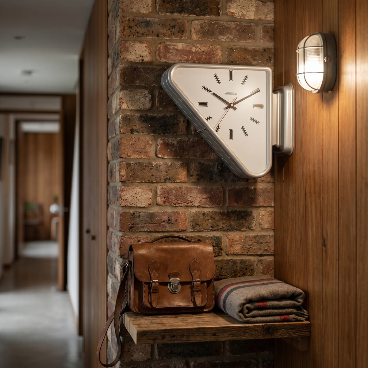 Double Sided Triangle Wall Clock, Metal Projecting Clock