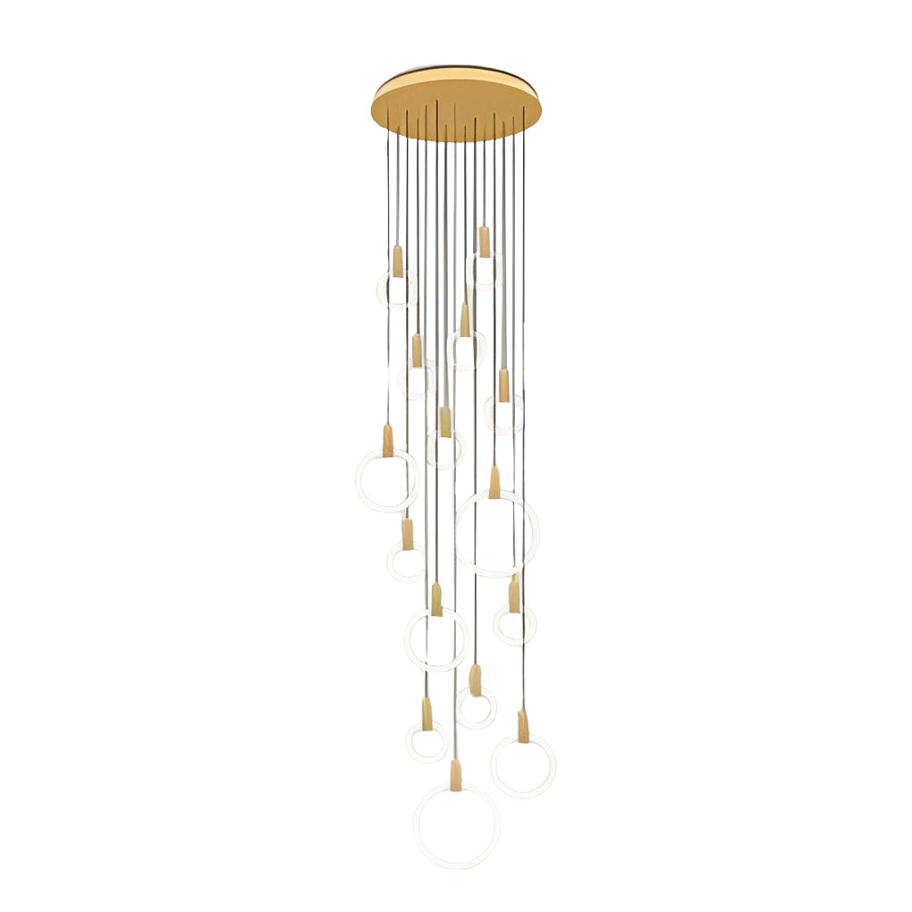 Floating Halo Rings Staircase Chandelier, Iron and Acrylic Light 10