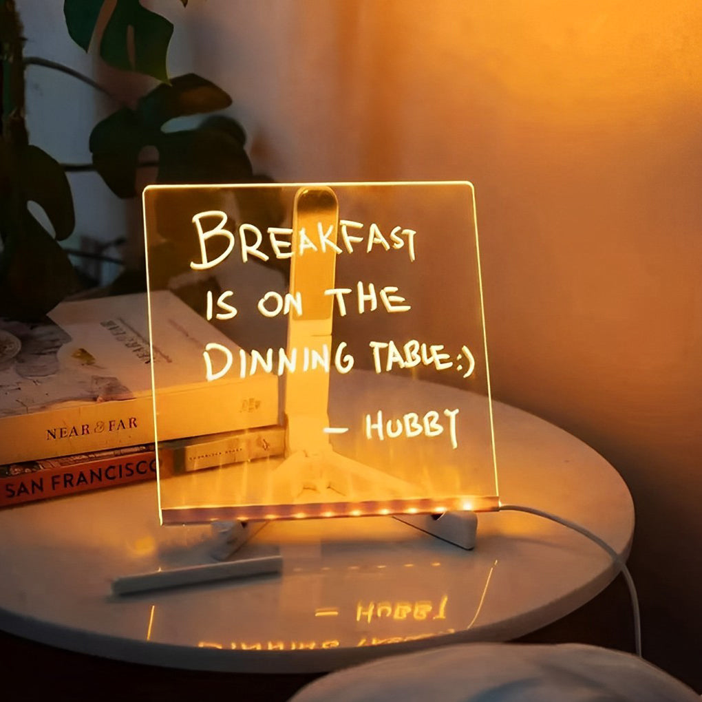 Set of 2 Glow Message Board Lamps, Acrylic Writable LED Table Lamp