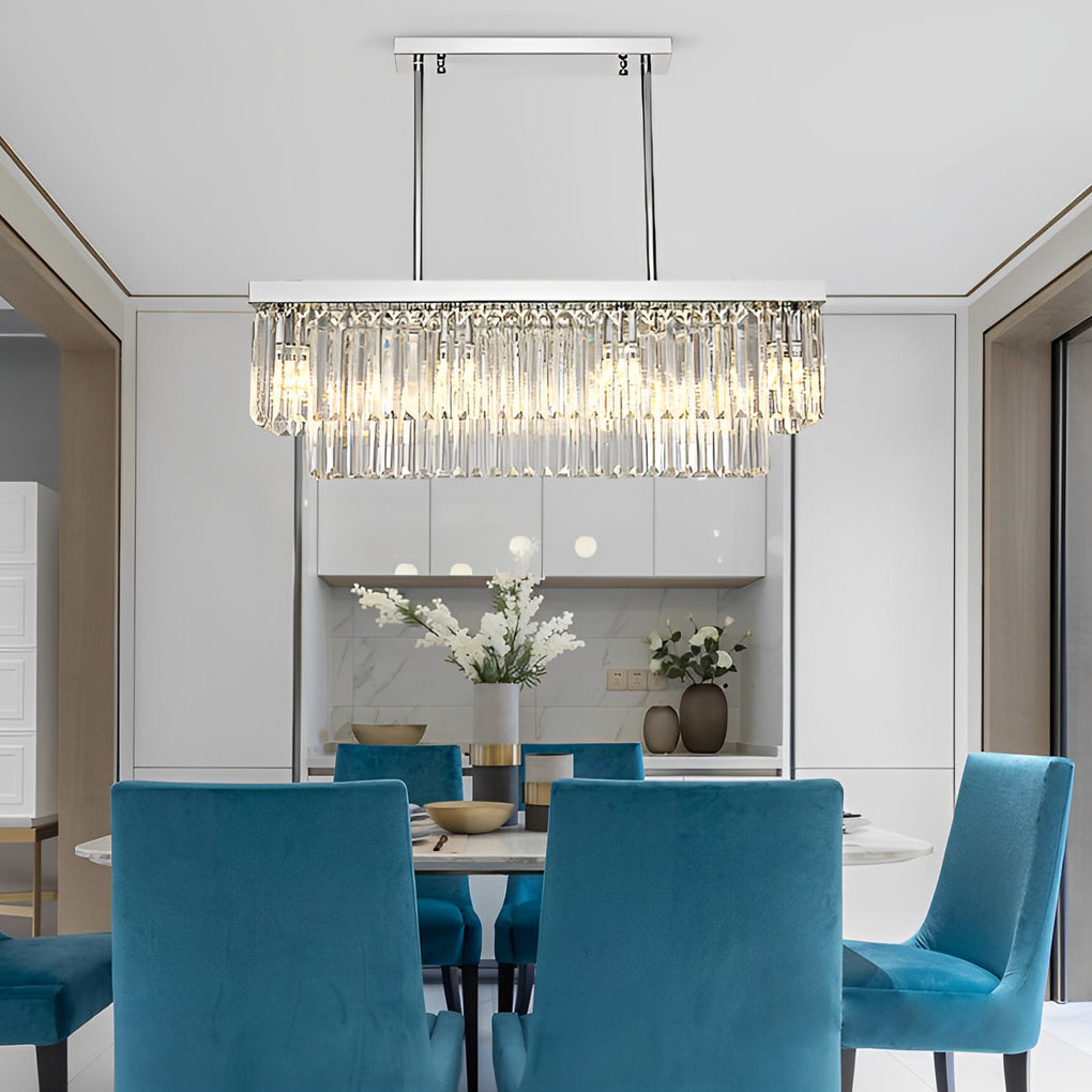 Tiered Prism Crystal Chandelier, Silver Steel Linear Dining Light 2