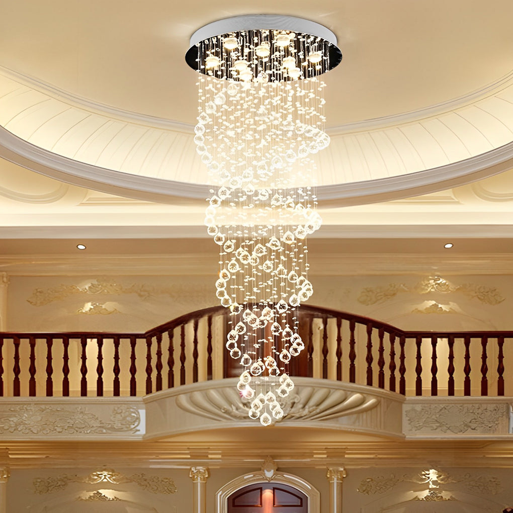 Double Spiral Crystal Staircase Chandelier, Stainless Steel Light