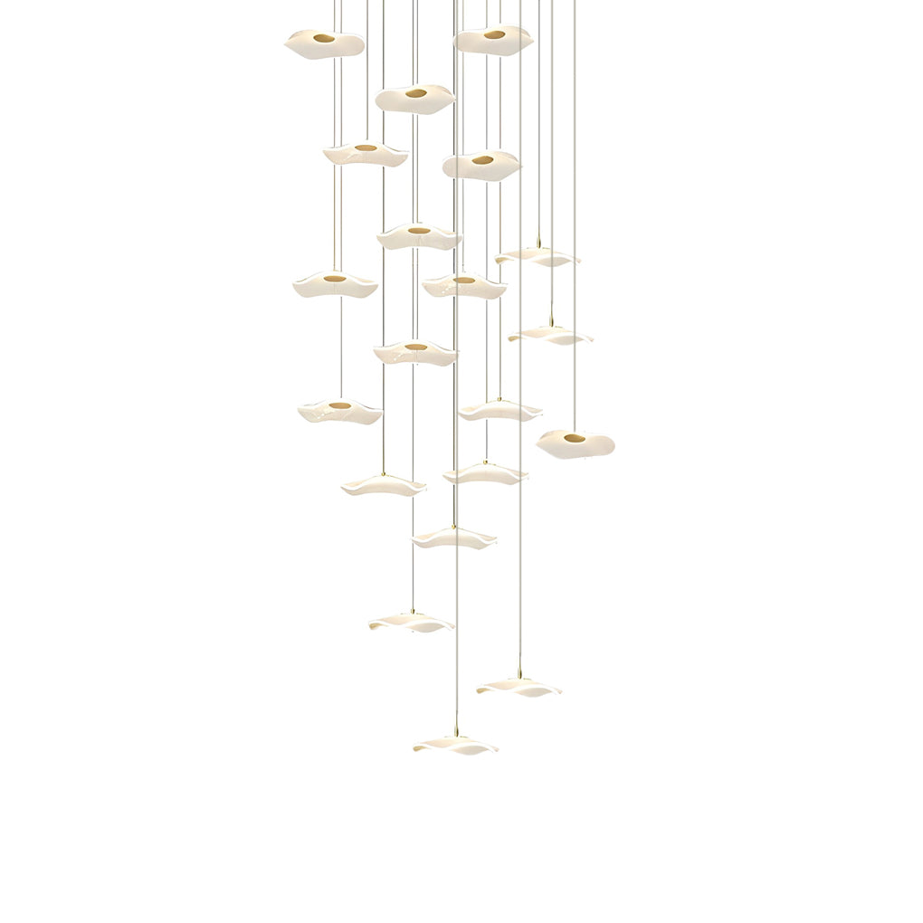 Lotus Leaf Acrylic Staircase Chandelier, Gold Iron Long Drop Light 12