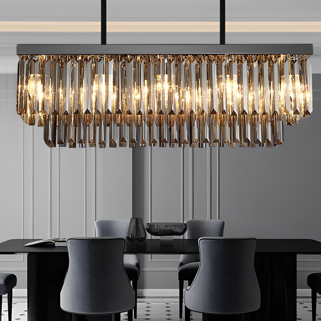 Smoke Gray Crystal Linear Chandelier, Modern Rectangular Island Light 2