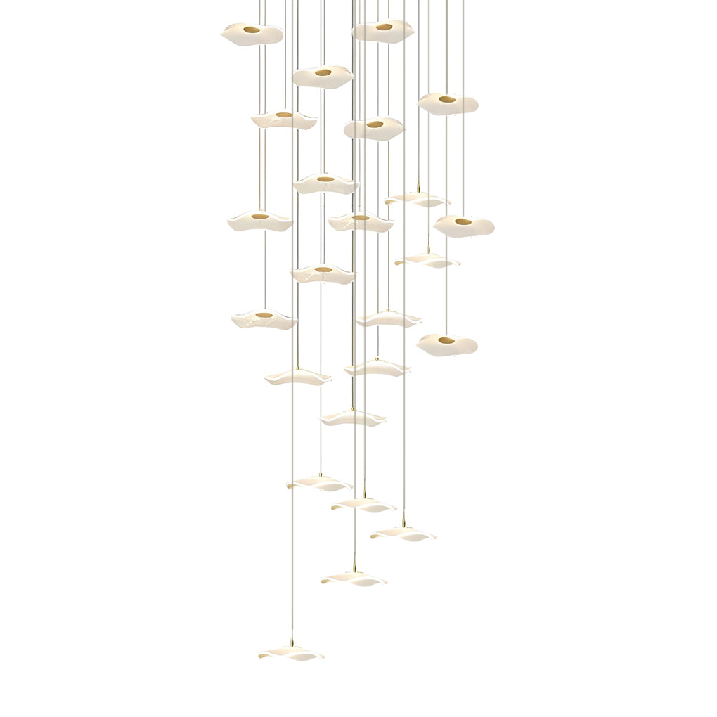 Lotus Leaf Acrylic Staircase Chandelier, Gold Iron Long Drop Light 13