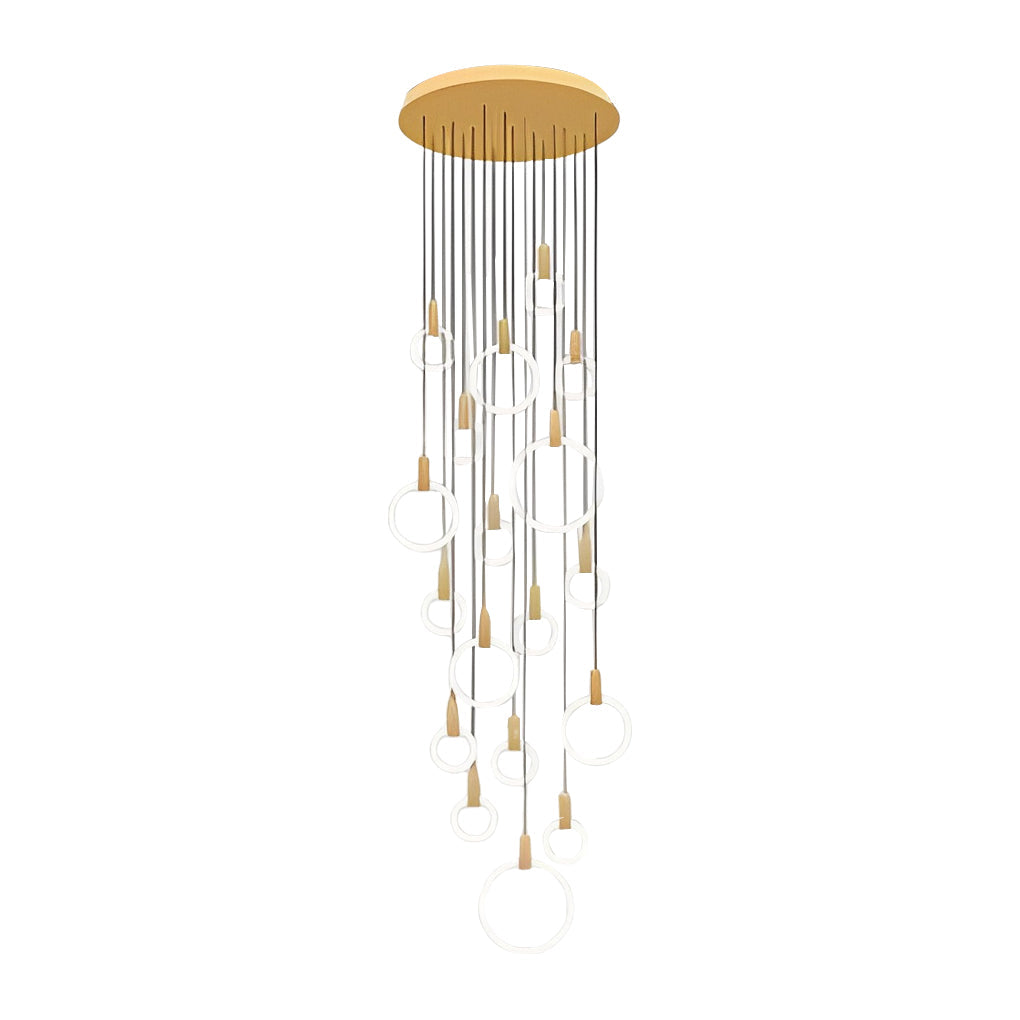 Floating Halo Rings Staircase Chandelier, Iron and Acrylic Light 11