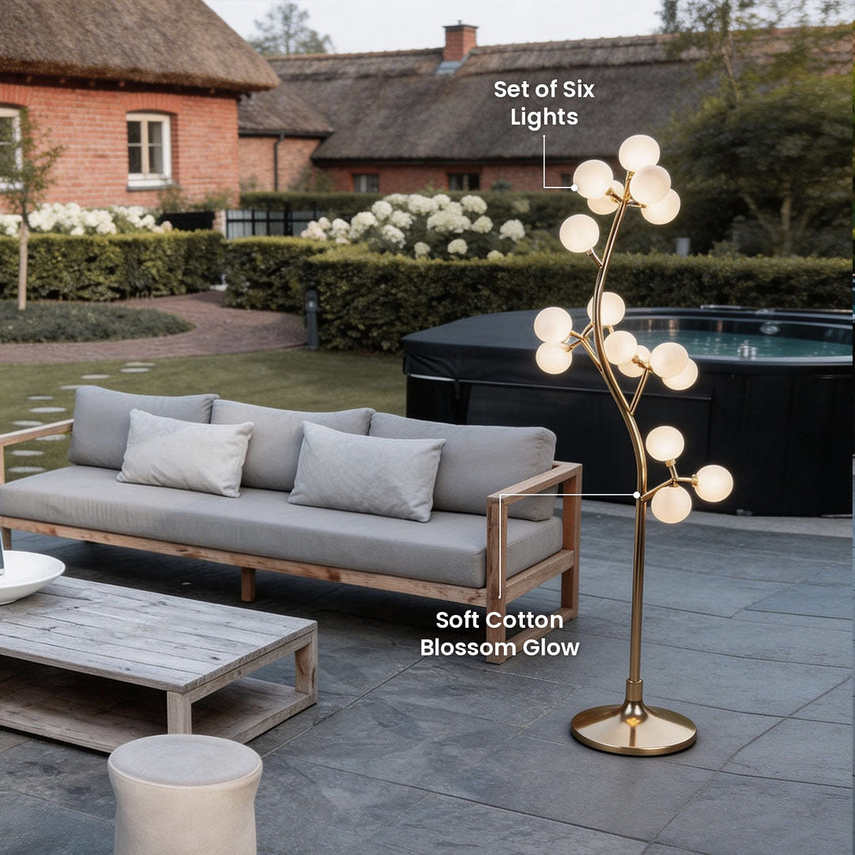 Cotton Tree Floor Light Set: Set of Six Lights, Soft Cotton Blossom Glow