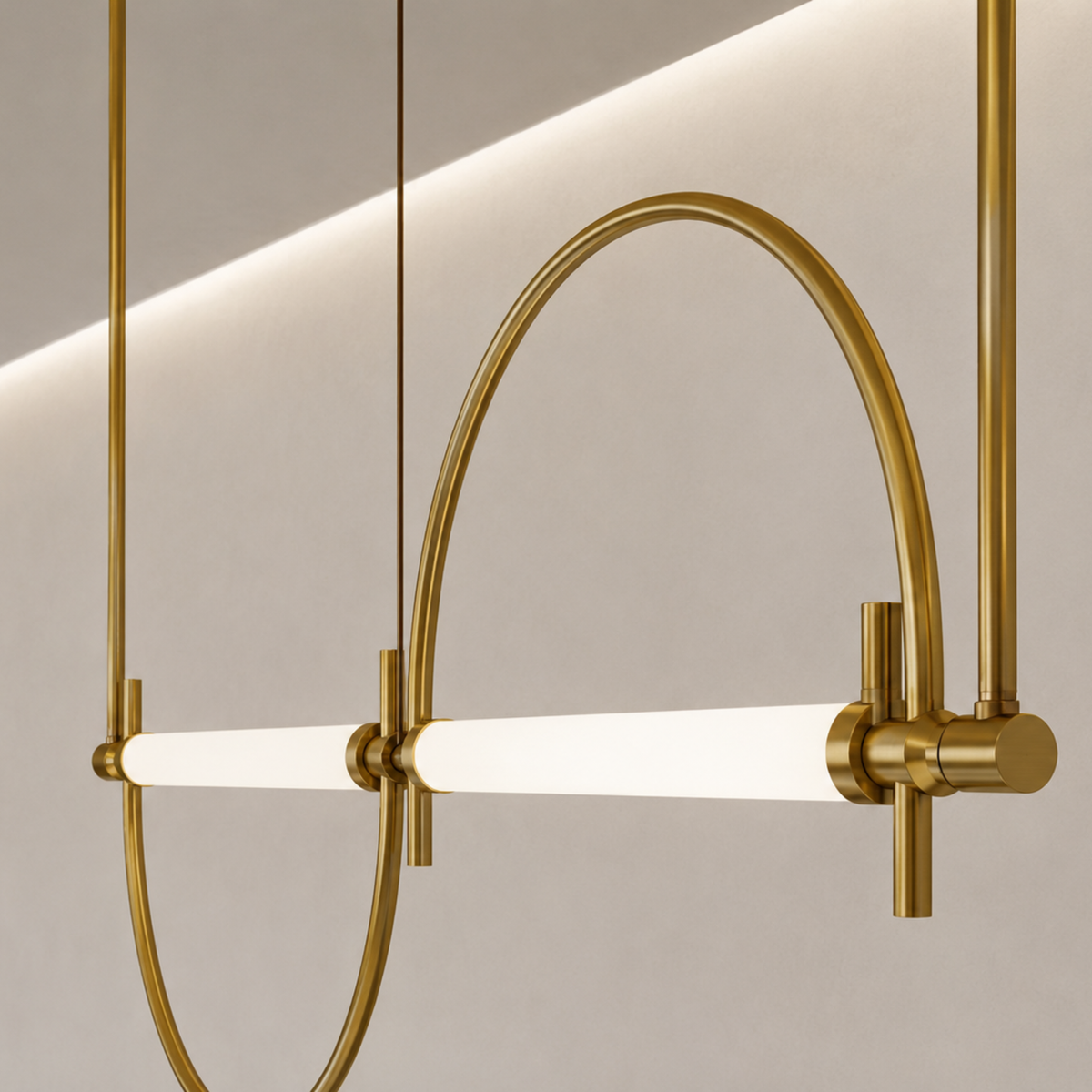 Gold Loop Linear LED Pendant, Extra Long Sculptural Light