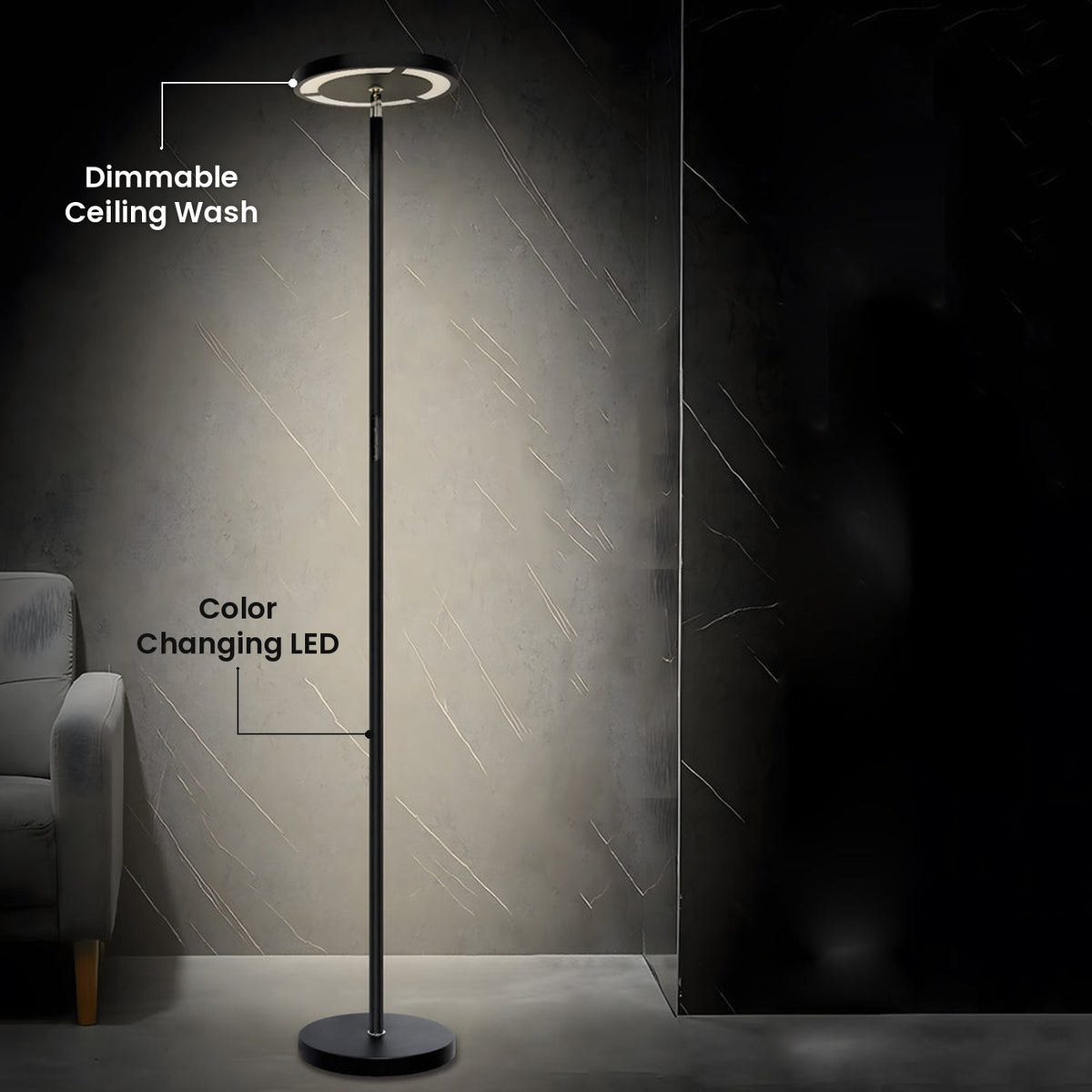 Torchiere Floor Lamp: Color Changing LED, Dimmable Ceiling Wash