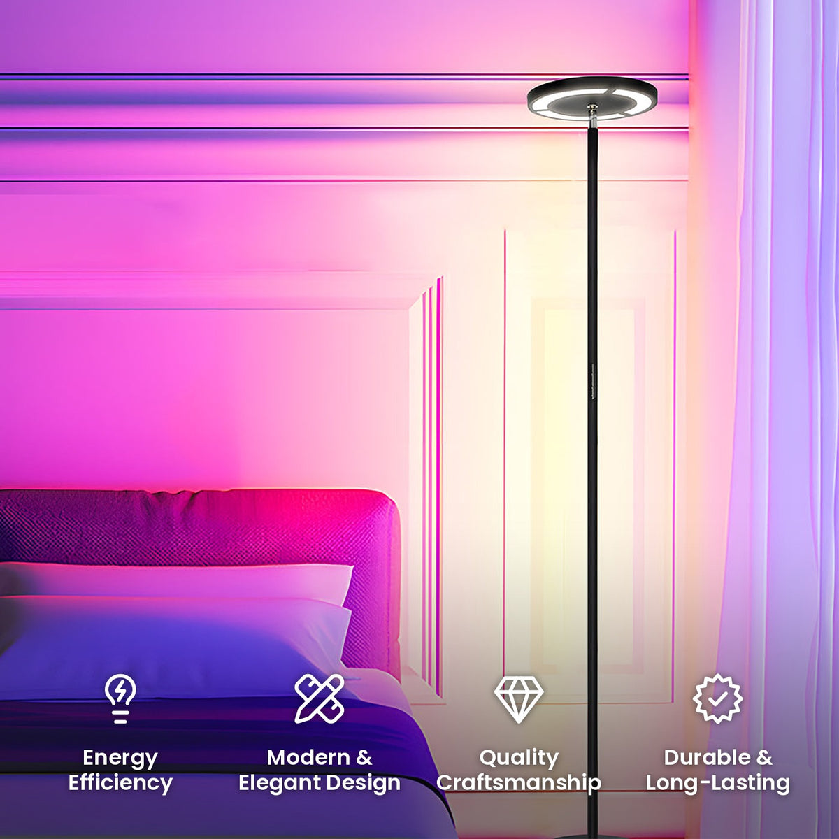 Torchiere Floor Lamp: energy efficiency, modern and elegant design, quality craftsmanship, durable and long-lasting