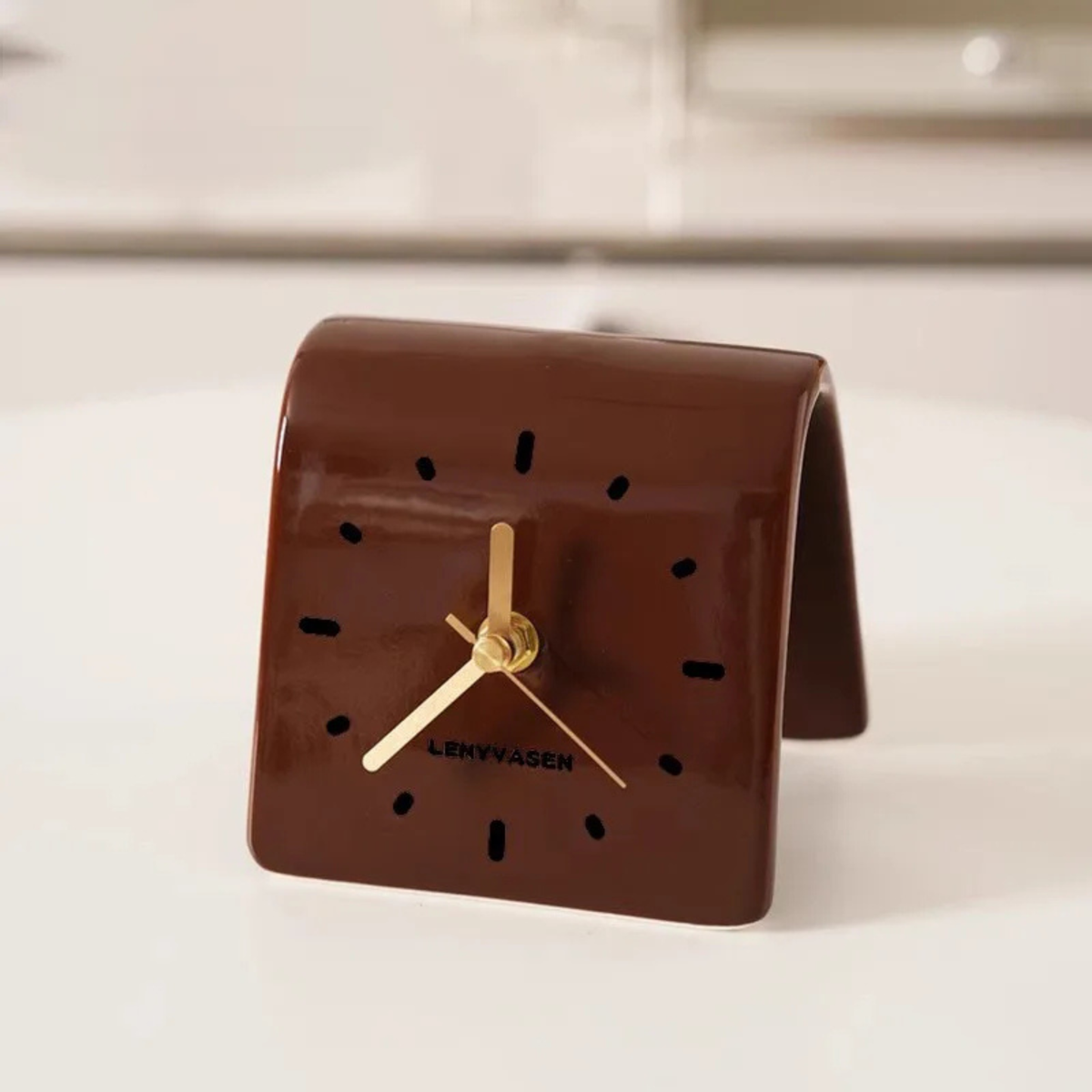 Ceramic Desk Clock, Silent Minimalist Square Table Clock