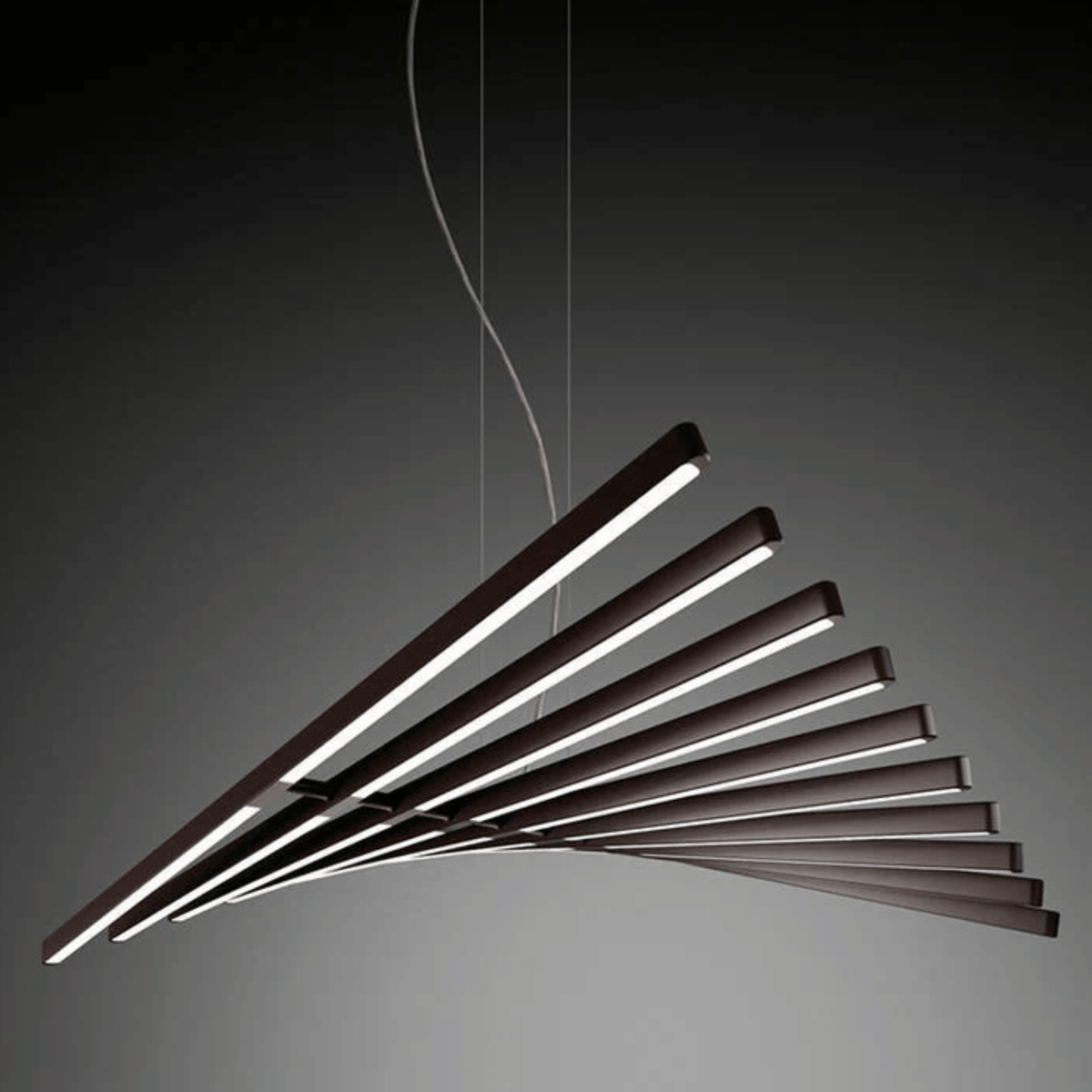 Black Rotating Bar LED Chandelier, Sculptural Linear