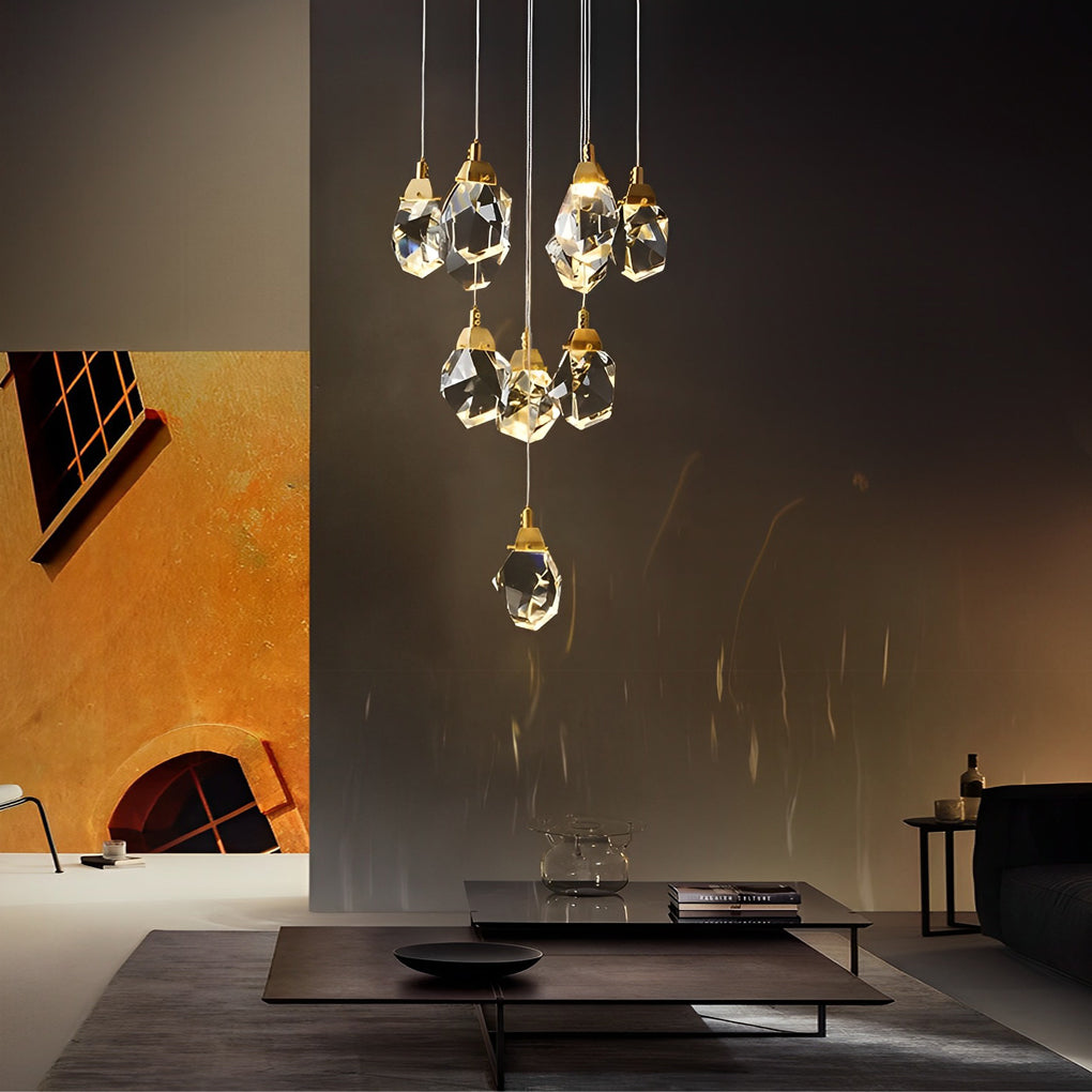 Spiral Crystal Staircase Chandelier, Gold and Crystal LED