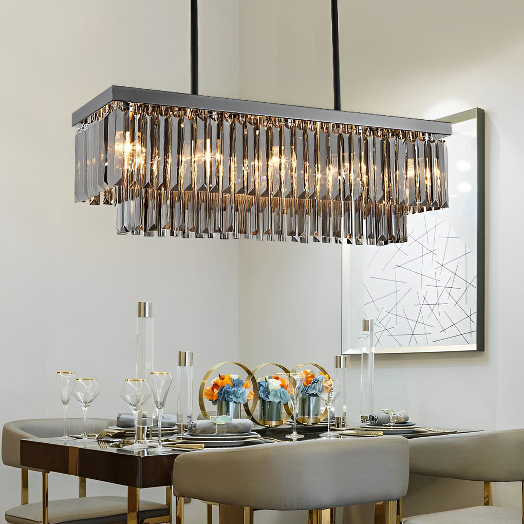 Smoke Gray Crystal Linear Chandelier, Modern Rectangular Island Light 5