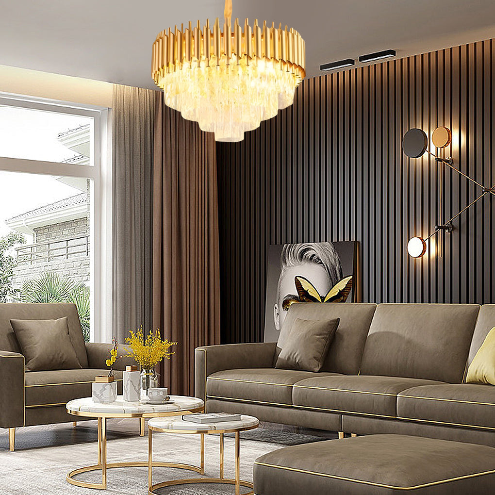 Fluted Crown Crystal Chandelier, Tiered Iron Ceiling Light 2