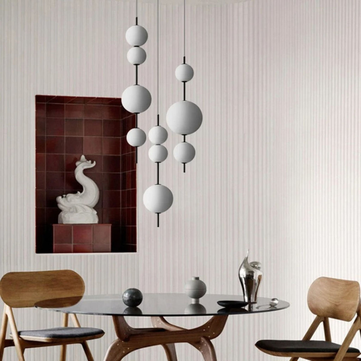 Frosted White Glass Globe Totem Pendant, Stacked Spheres