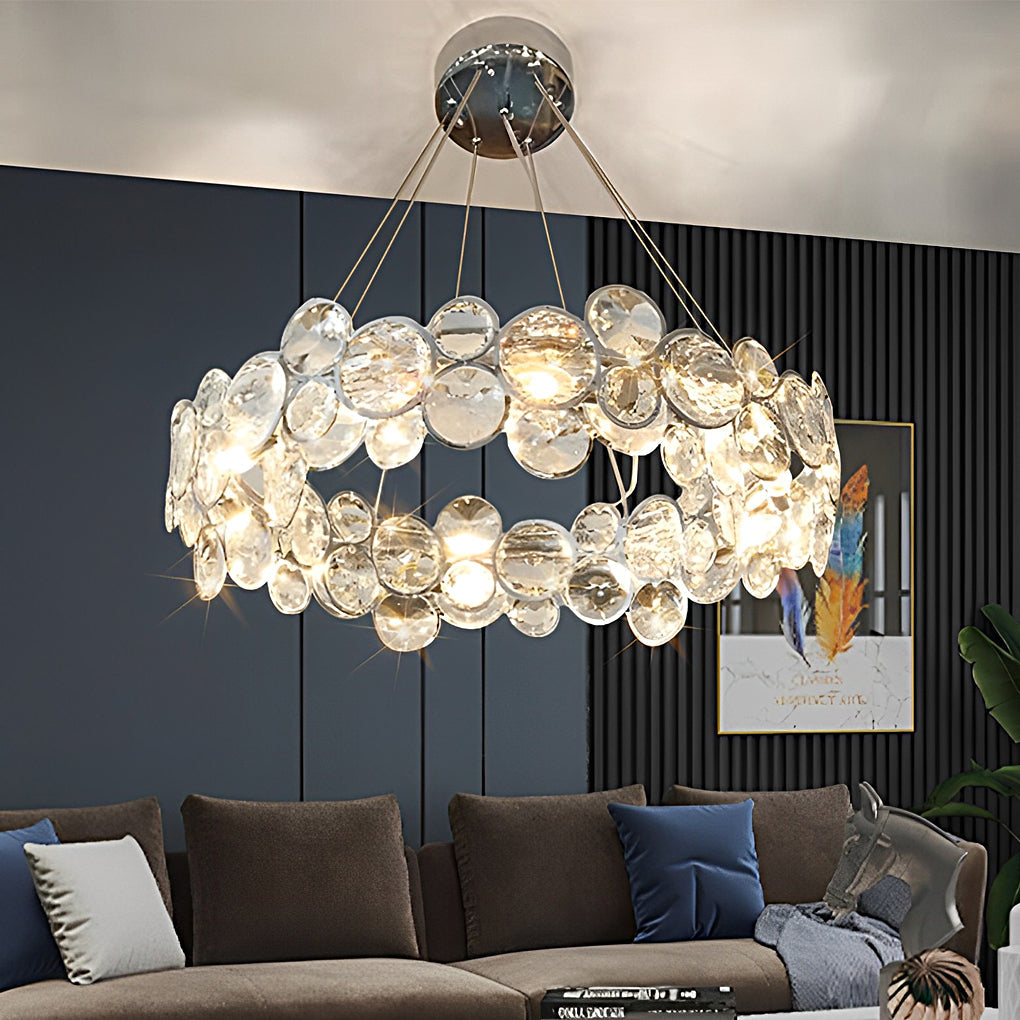 Crystal Bubble Ring Chandelier, Silver Stainless Steel Ceiling Light