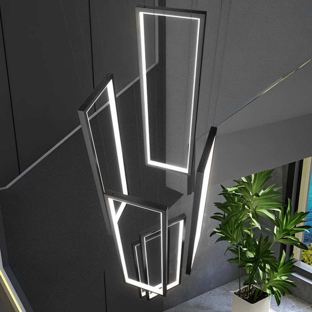 Rectangular Frame Stair Chandelier, Black Aluminum LED