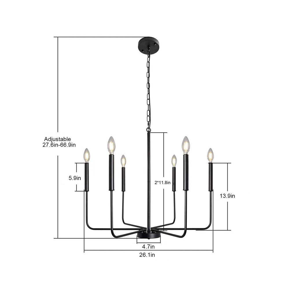 Slim Taper Candle Chandelier, Black Iron Farmhouse Ceiling Light 5
