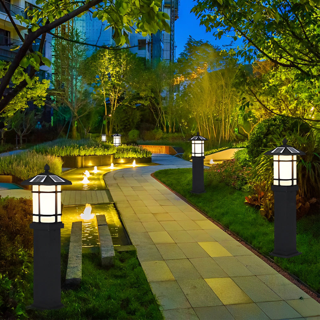 Pagoda Top Solar Bollard Light, Tiered Aluminum Garden Light, view 7