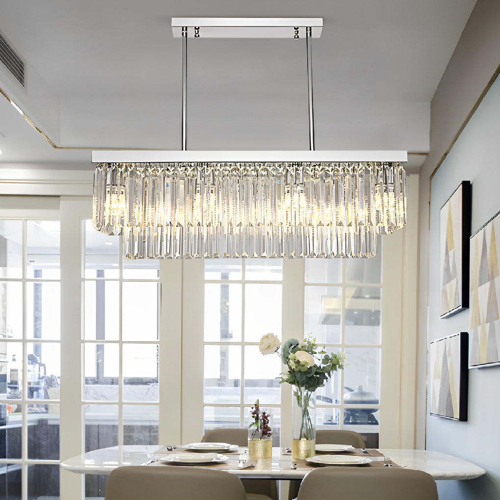 Tiered Prism Crystal Chandelier, Silver Steel Linear Dining Light 3