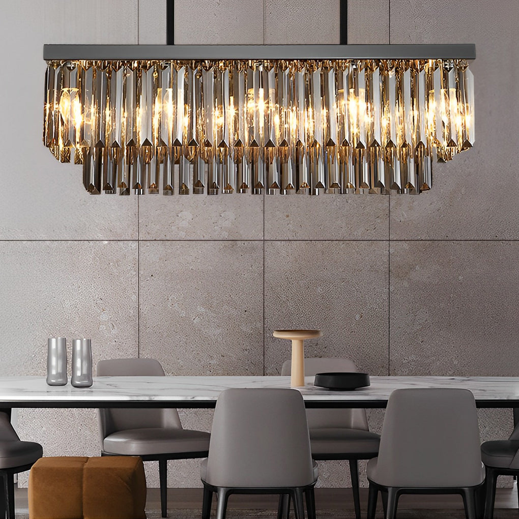 Smoke Gray Crystal Linear Chandelier, Modern Rectangular Island Light 4