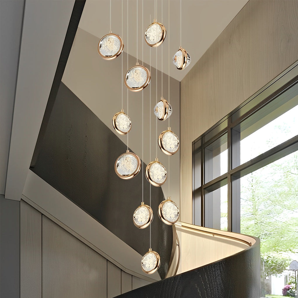 Crystal Cluster Staircase Chandelier, Stainless Steel LED