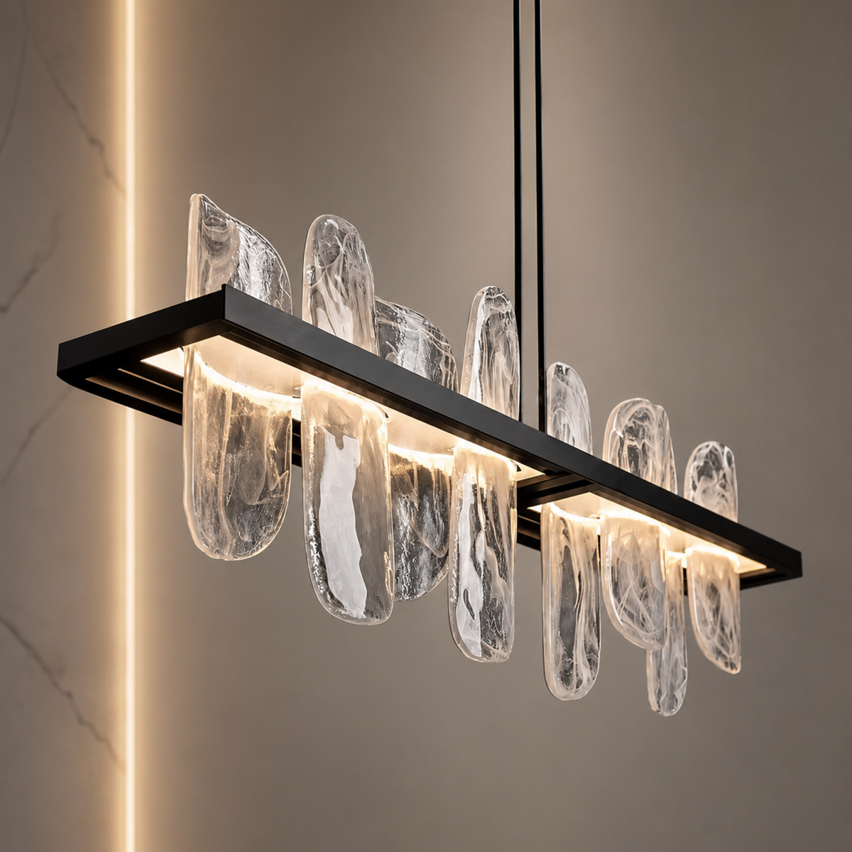 Melted Glass Linear Chandelier, Copper Frame LED