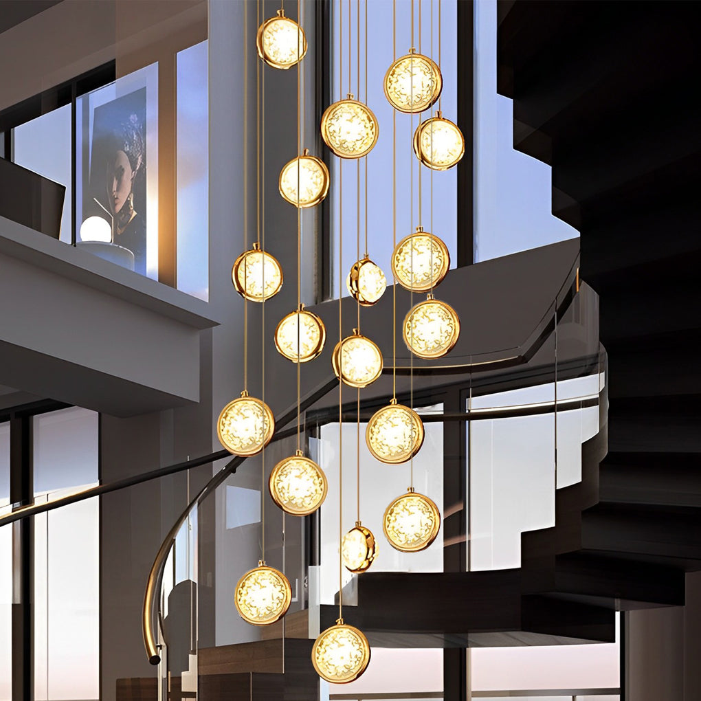 Crystal Cluster Staircase Chandelier, Stainless Steel LED