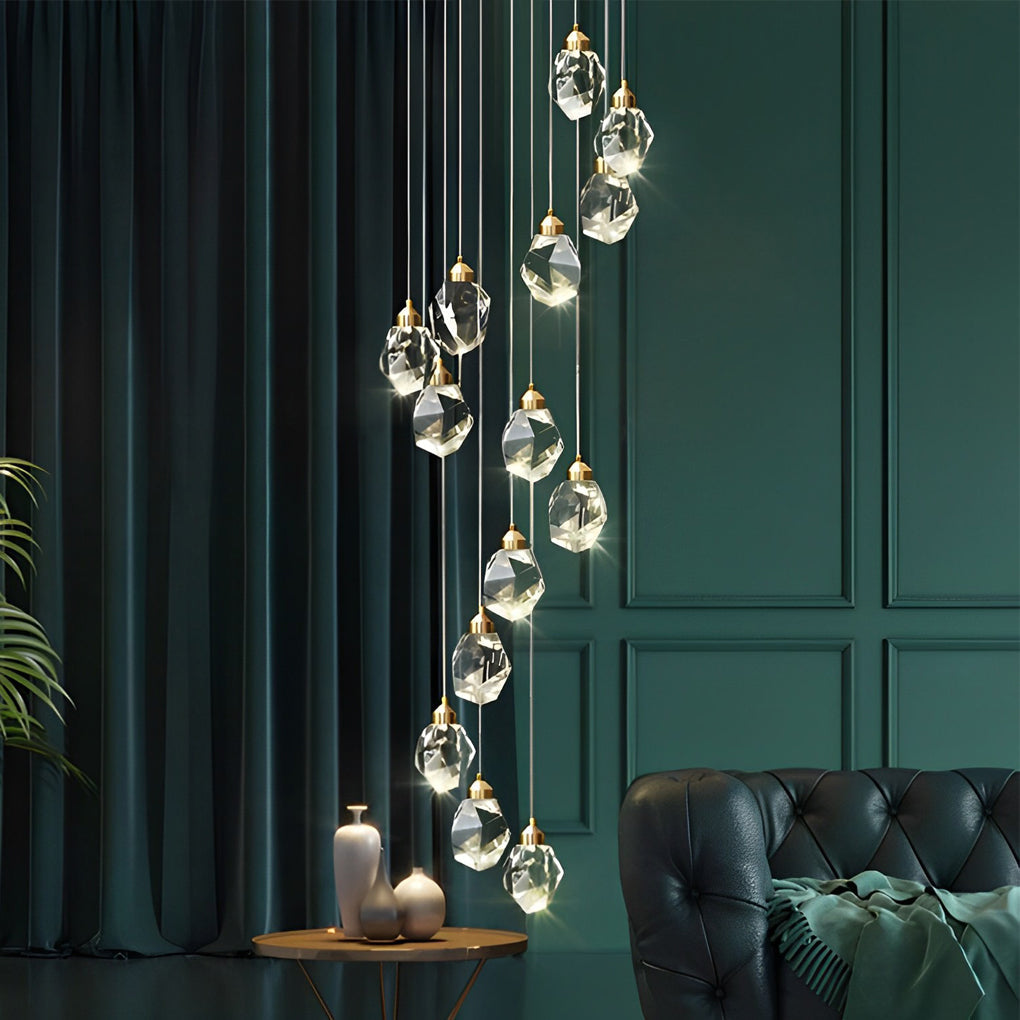 Spiral Crystal Staircase Chandelier, Gold and Crystal LED