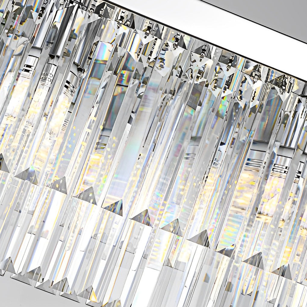 Tiered Prism Crystal Chandelier, Silver Steel Linear Dining Light 7