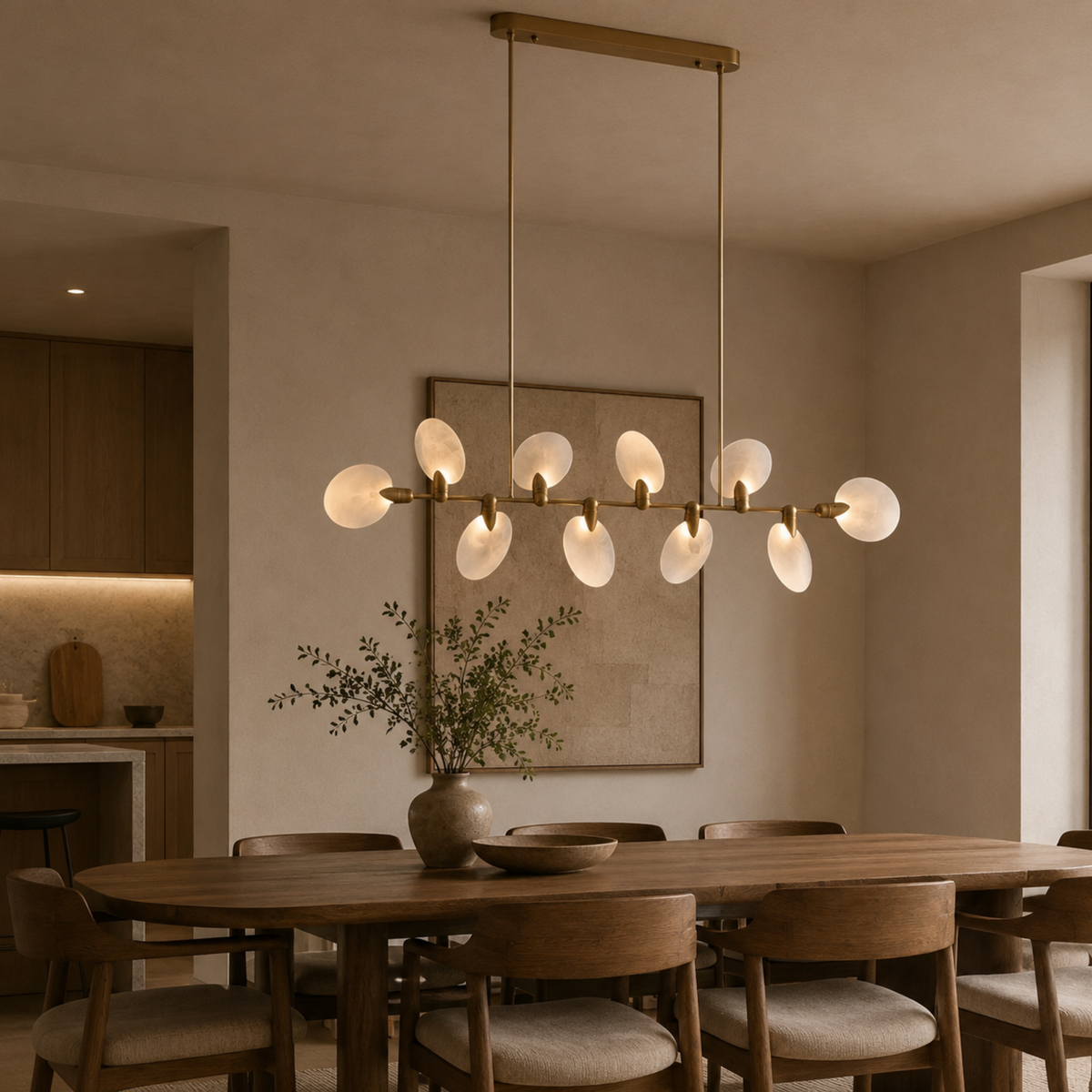 Hand Blown Glass Linear Chandelier, 10 Light Luxury