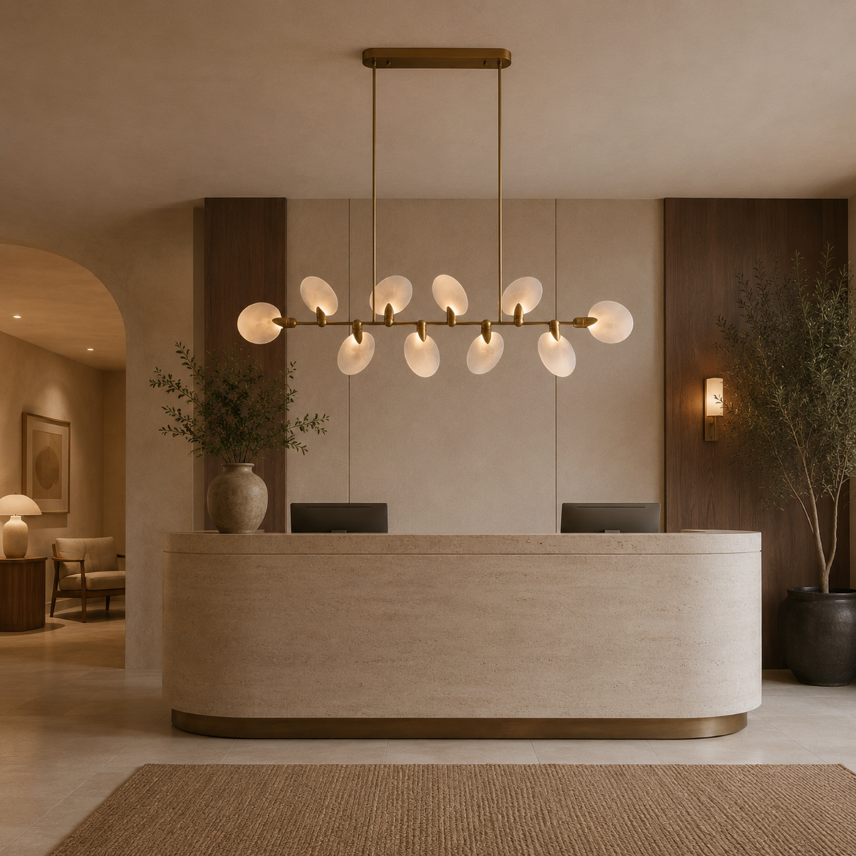 Hand Blown Glass Linear Chandelier, 10 Light Luxury