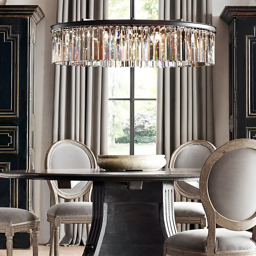 Prism Rod K9 Crystal Ring Chandelier, Black Metal Ceiling Light 5