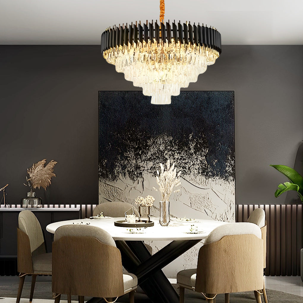 Fluted Crown Crystal Chandelier, Tiered Iron Ceiling Light 4