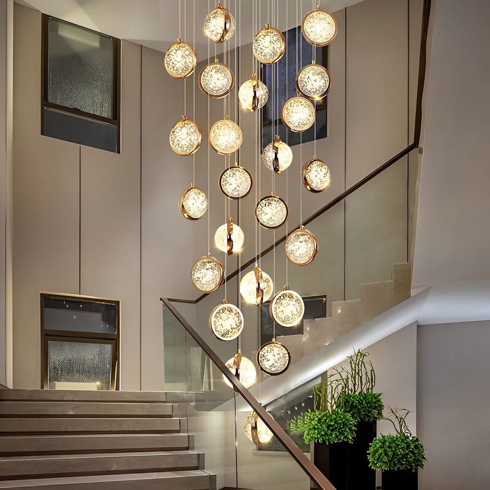 Crystal Cluster Staircase Chandelier, Stainless Steel LED