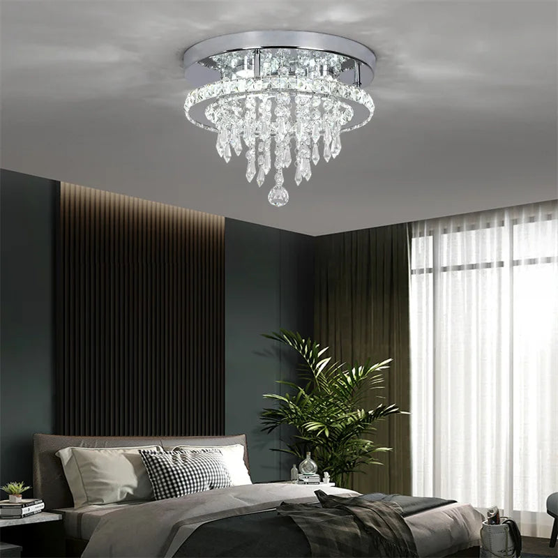Modern K9 Led Crystal Ceiling Lamp Smart Chandelier Pendant Light Ring