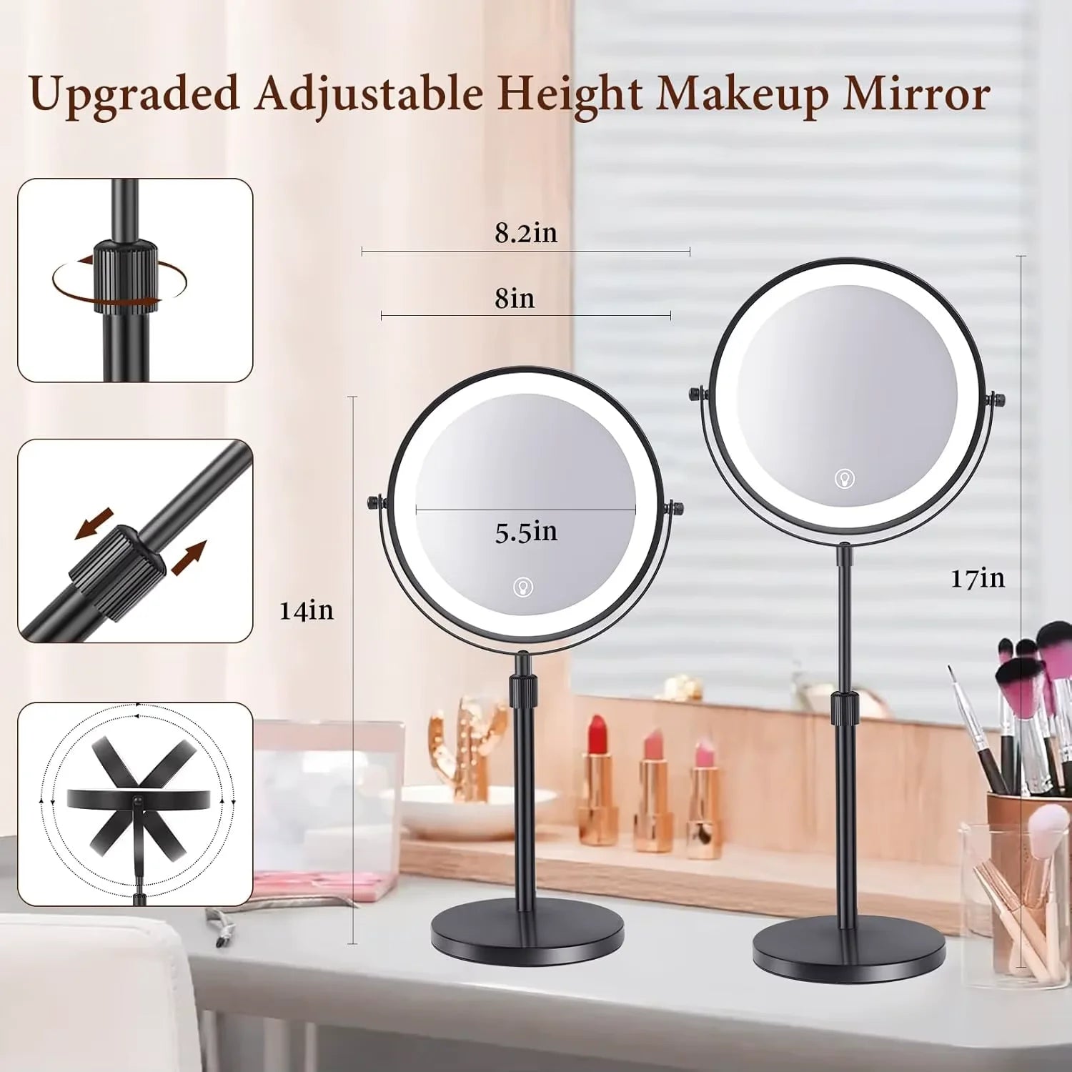 Lighted Makeup Mirror with 1X/10X Magnification, HD Tabletop