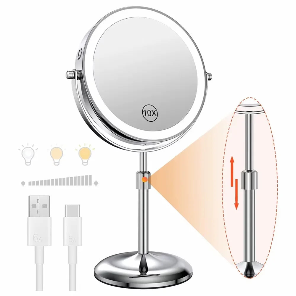 Lighted Makeup Mirror with 1X/10X Magnification, HD Tabletop