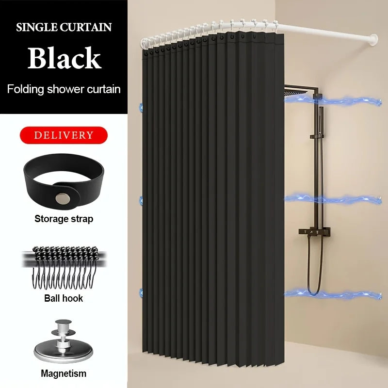 Magnetic Foldable Linen Shower Curtain