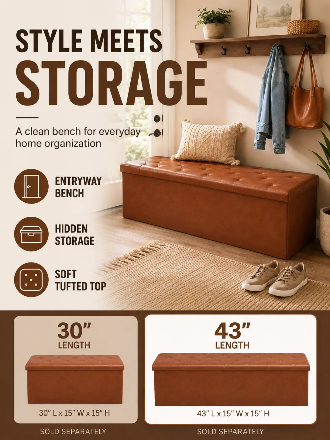 Folding Faux Leather Storage Bench