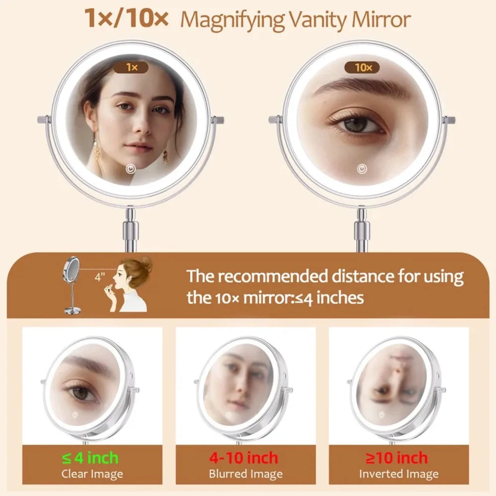 Lighted Makeup Mirror with 1X/10X Magnification, HD Tabletop
