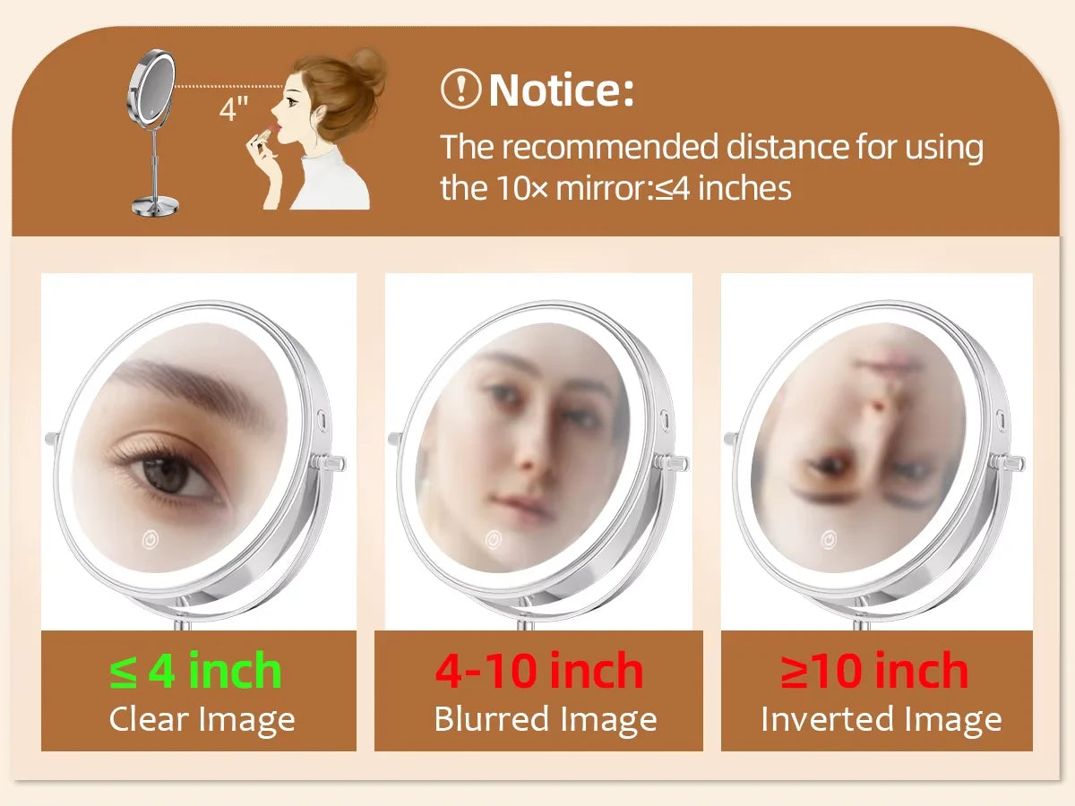 Lighted Makeup Mirror with 1X/10X Magnification, HD Tabletop