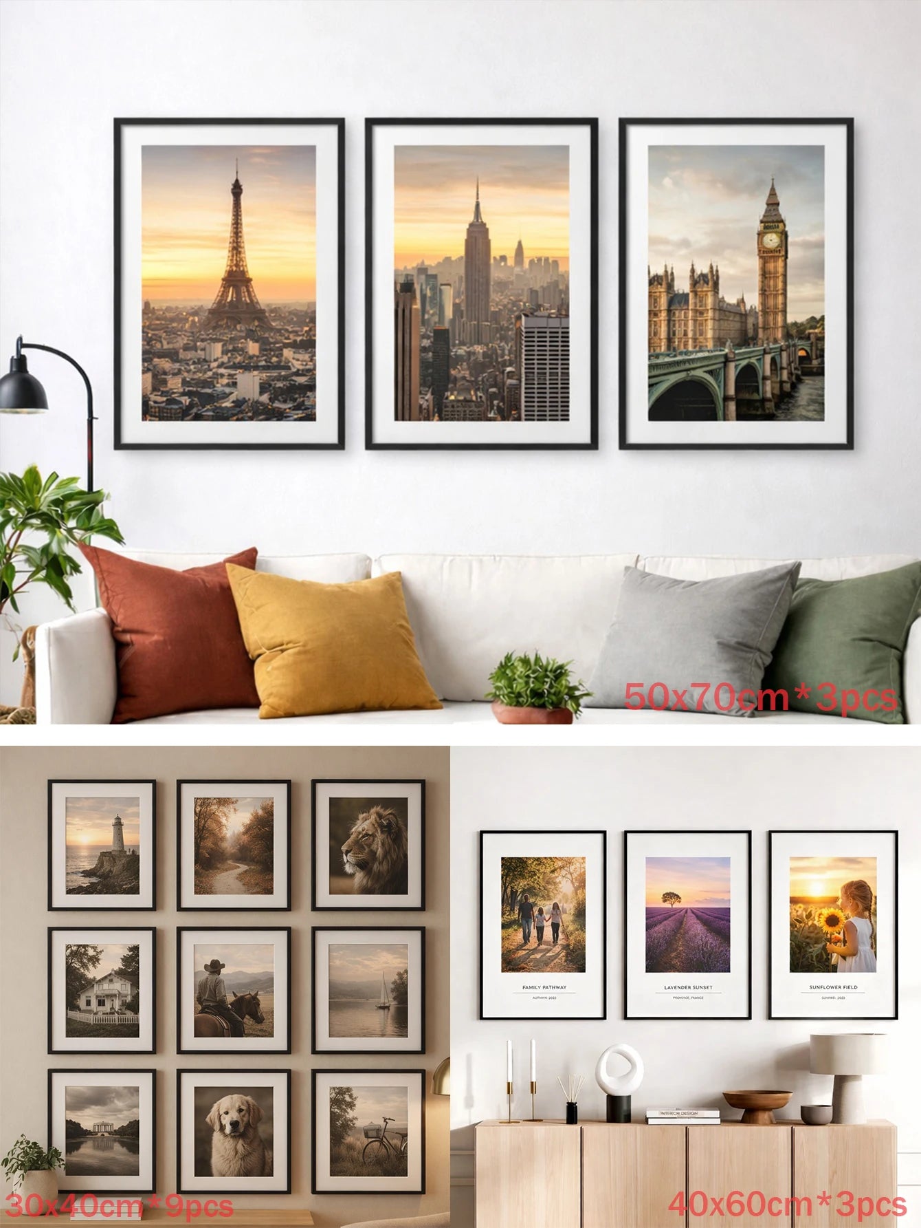 Black Aluminum Gallery Frame Set of 3