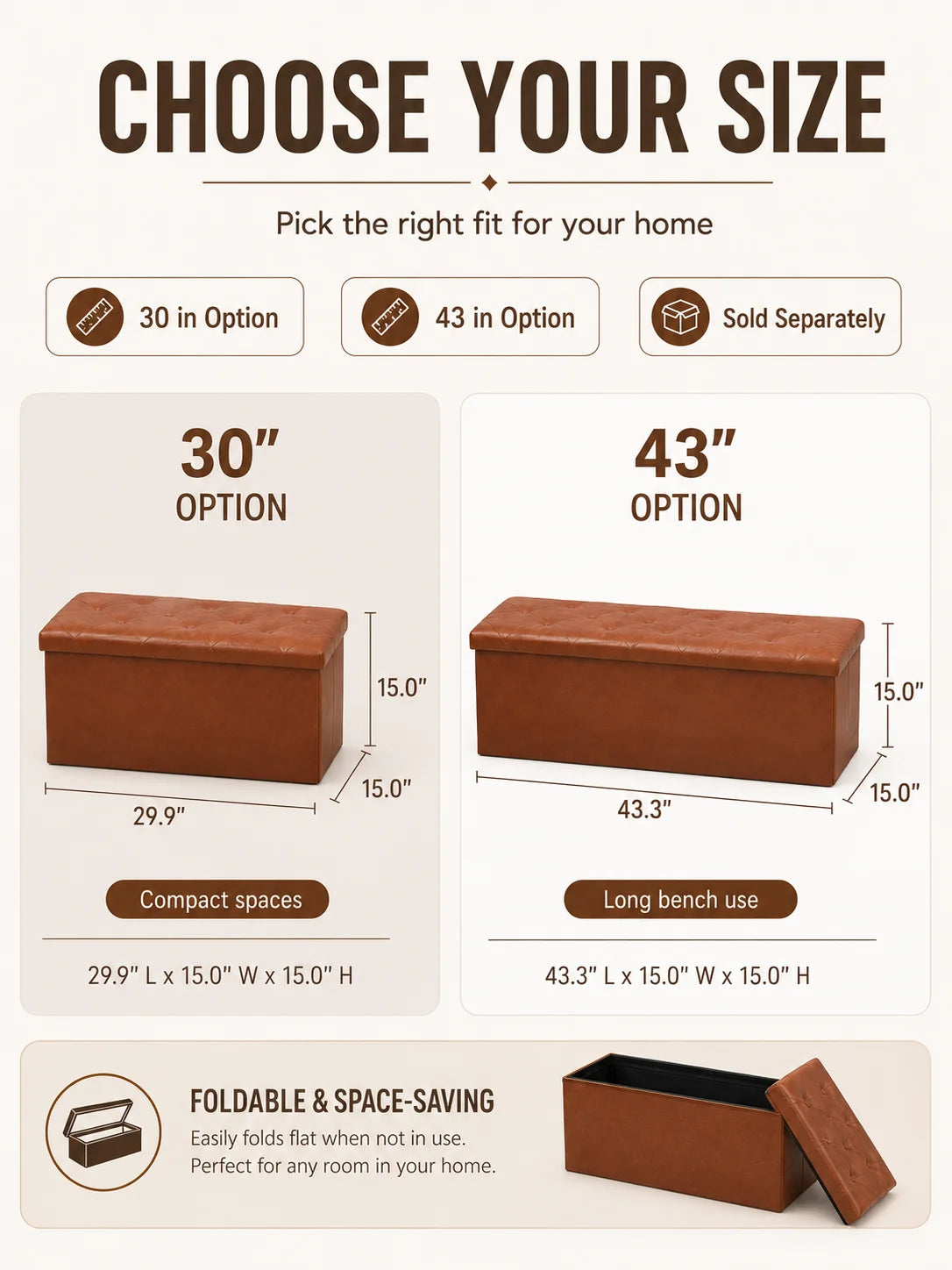 Folding Faux Leather Storage Bench