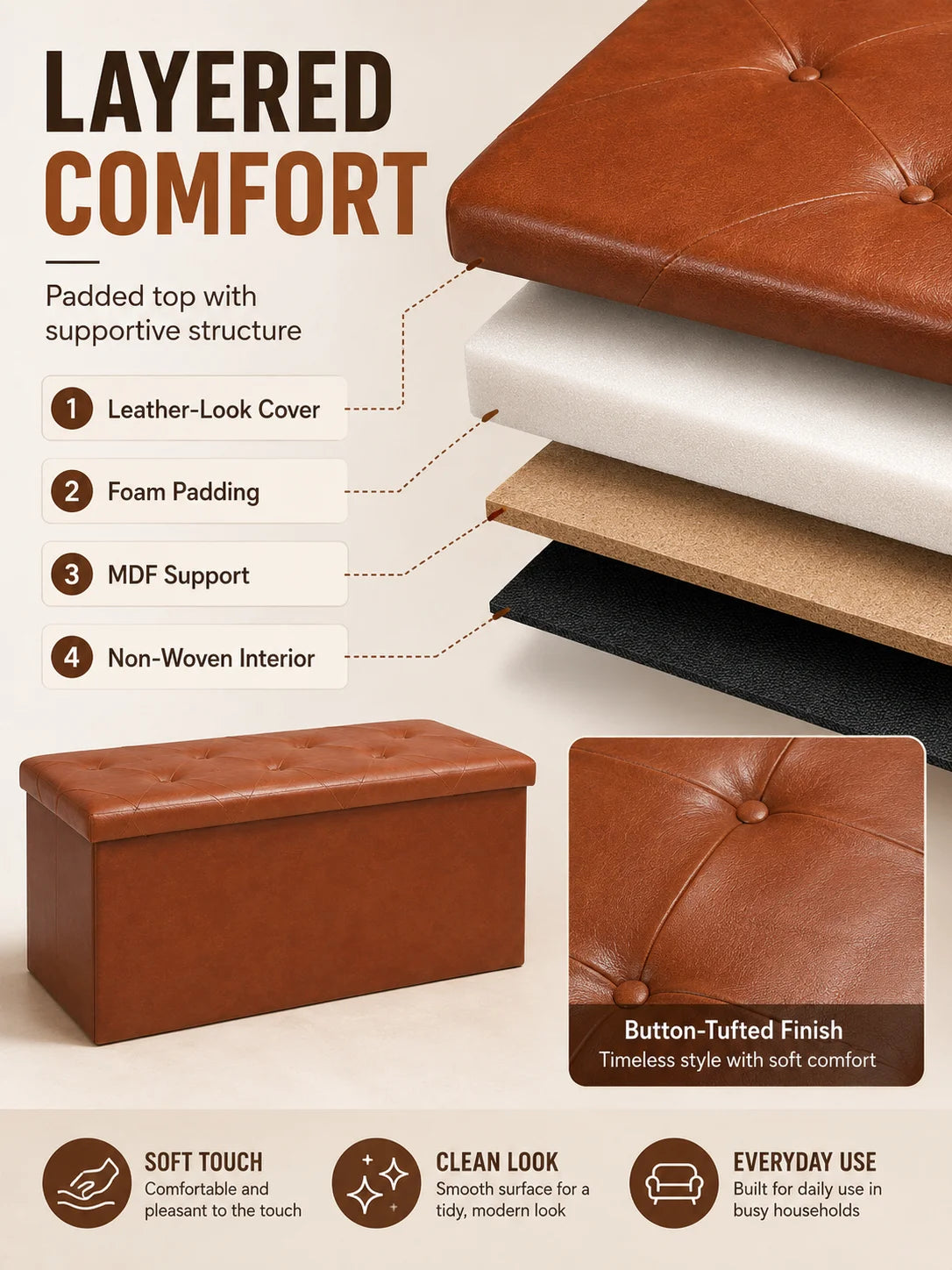Folding Faux Leather Storage Bench
