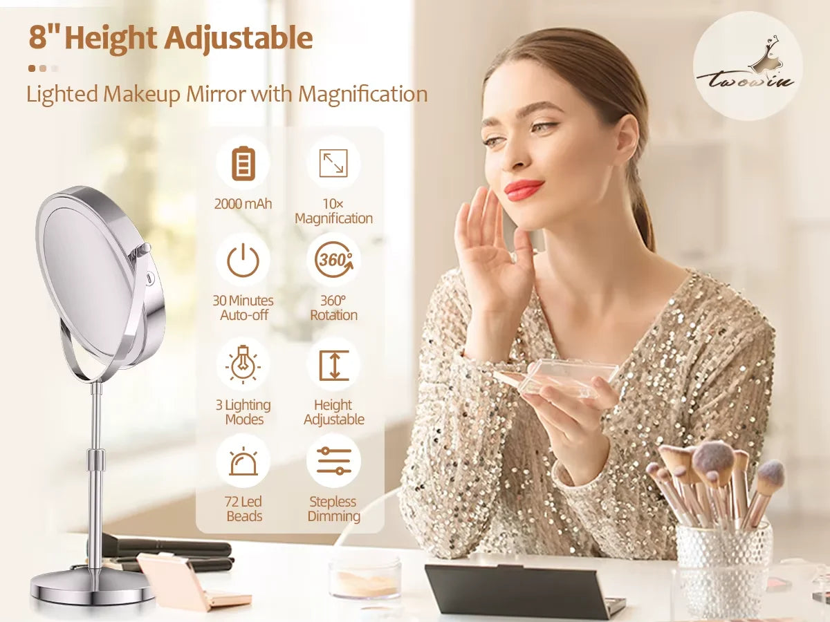 Lighted Makeup Mirror with 1X/10X Magnification, HD Tabletop