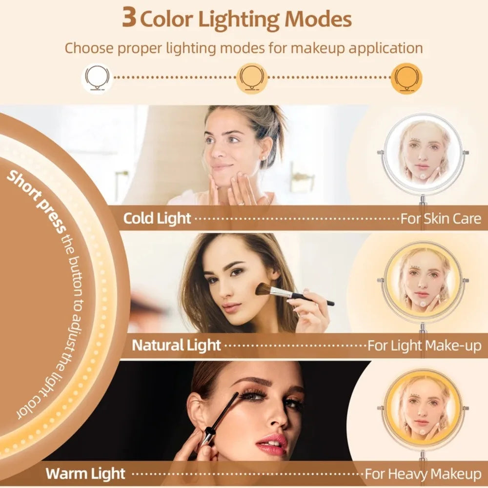 Lighted Makeup Mirror with 1X/10X Magnification, HD Tabletop