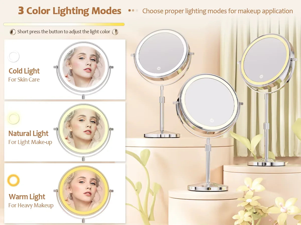Lighted Makeup Mirror with 1X/10X Magnification, HD Tabletop